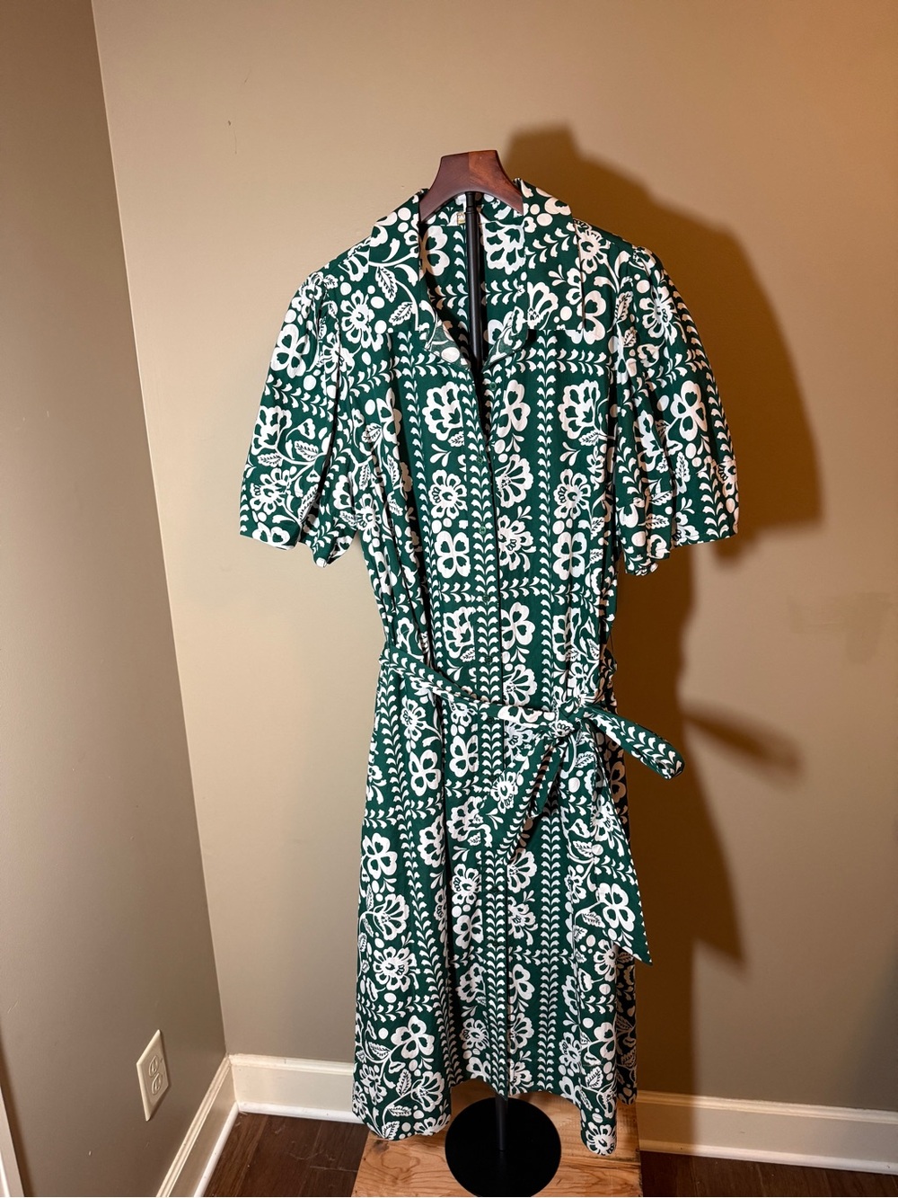 Green Floral Wrap Dress with Tie Waist